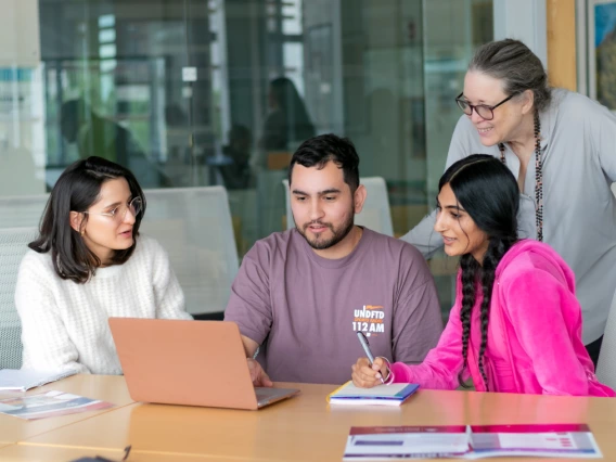 Retailing and consumer science students work collaboratively in an open office