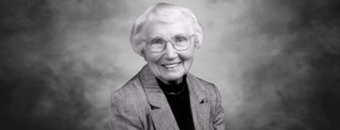 A black and white photo of Amy Jean Knorr